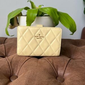 Kate Spade Quilted Leather Medium Compact Bifold Wallet in Pastel Yellow